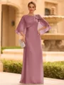 Graceful A-line Scoop 1/2 Sleeves Bow Floor-Length Chiffon Mother of the Bride Dress