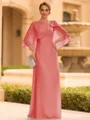 Graceful A-line Scoop 1/2 Sleeves Bow Floor-Length Chiffon Mother of the Bride Dress