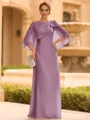 Graceful A-line Scoop 1/2 Sleeves Bow Floor-Length Chiffon Mother of the Bride Dress