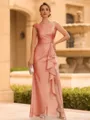 Regal Sheath Scoop Ruffles Floor-Length Mother of the Bride Dress