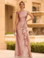 Regal Sheath Scoop Ruffles Floor-Length Mother of the Bride Dress