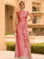 Regal Sheath Scoop Ruffles Floor-Length Mother of the Bride Dress