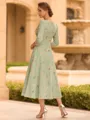 Stylish A-line V-Neck 3/4 Sleeves Pleated Tea-Length Mother of the Bride Dress