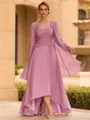 Tasteful A-line Sweetheart 3/4 Sleeves Appliques Lace Asymmetrical Chiffon Mother of the Bride Dress