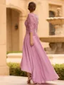 Tasteful A-line Sweetheart 3/4 Sleeves Appliques Lace Asymmetrical Chiffon Mother of the Bride Dress