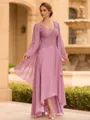 Tasteful A-line Sweetheart 3/4 Sleeves Appliques Lace Asymmetrical Chiffon Mother of the Bride Dress