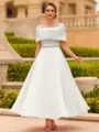 Radiant A-line Square Short Sleeves Beading Ankle-Length Organza Corset Mother of the Bride Dress