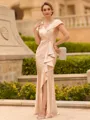 Resplendent Sheath V-Neck Short Sleeves Pleated Floor-Length Mother of the Bride Dress