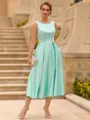 Impeccable A-line Scoop Tea-Length Satin Mother of the Bride Dress
