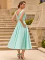 Impeccable A-line Scoop Tea-Length Satin Mother of the Bride Dress