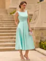 Impeccable A-line Scoop Tea-Length Satin Mother of the Bride Dress
