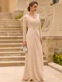 Gracious Sheath V-Neck Long Sleeves Appliques Lace Floor-Length Stretch Crepe Mother of the Bride Dress