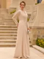 Gracious Sheath V-Neck Long Sleeves Appliques Lace Floor-Length Stretch Crepe Mother of the Bride Dress