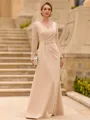 Gracious Sheath V-Neck Long Sleeves Appliques Lace Floor-Length Stretch Crepe Mother of the Bride Dress
