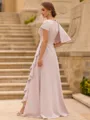 Polished A-line Scoop Short Sleeves Ruffles Floor-Length Stretch Crepe Corset Mother of the Bride Dress