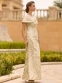 Immaculate Sheath Scoop Pleated Floor-Length Lace Mother of the Bride Dress