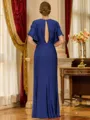 Statuesque Sheath V-Neck Short Sleeves Pleated Floor-Length Jersey Mother of the Bride Dress