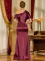 Endearing Sheath One-Shoulder Short Sleeves Pleated Floor-Length Silk Like Satin Mother of the Bride Dress