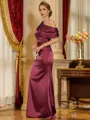 Endearing Sheath One-Shoulder Short Sleeves Pleated Floor-Length Silk Like Satin Mother of the Bride Dress