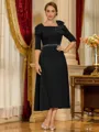 Gorgeous Sheath Square 1/2 Sleeves Beading Tea-Length Stretch Crepe Mother of the Bride Dress