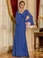 Sophisticated Sheath V-Neck Long Sleeves Pleated Floor-Length Chiffon Mother of the Bride Dress