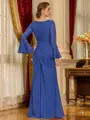 Sophisticated Sheath V-Neck Long Sleeves Pleated Floor-Length Chiffon Mother of the Bride Dress