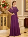 Graceful A-line Scoop Short Sleeves Appliques Lace Floor-Length Chiffon Mother of the Bride Dress