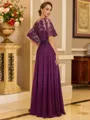 Graceful A-line Scoop Short Sleeves Appliques Lace Floor-Length Chiffon Mother of the Bride Dress