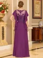 Stylish A-line Scoop Short Sleeves Appliques Lace Floor-Length Chiffon Mother of the Bride Dress