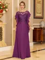 Stylish A-line Scoop Short Sleeves Appliques Lace Floor-Length Chiffon Mother of the Bride Dress