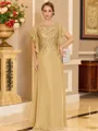 Stylish A-line Scoop Short Sleeves Appliques Lace Floor-Length Chiffon Mother of the Bride Dress