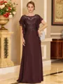Stylish A-line Scoop Short Sleeves Appliques Lace Floor-Length Chiffon Mother of the Bride Dress