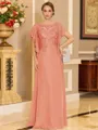 Stylish A-line Scoop Short Sleeves Appliques Lace Floor-Length Chiffon Mother of the Bride Dress