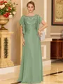 Stylish A-line Scoop Short Sleeves Appliques Lace Floor-Length Chiffon Mother of the Bride Dress