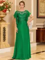 Stylish A-line Scoop Short Sleeves Appliques Lace Floor-Length Chiffon Mother of the Bride Dress