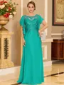 Stylish A-line Scoop Short Sleeves Appliques Lace Floor-Length Chiffon Mother of the Bride Dress