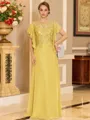 Stylish A-line Scoop Short Sleeves Appliques Lace Floor-Length Chiffon Mother of the Bride Dress