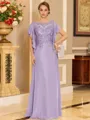 Stylish A-line Scoop Short Sleeves Appliques Lace Floor-Length Chiffon Mother of the Bride Dress