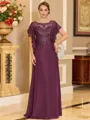 Stylish A-line Scoop Short Sleeves Appliques Lace Floor-Length Chiffon Mother of the Bride Dress