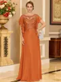 Stylish A-line Scoop Short Sleeves Appliques Lace Floor-Length Chiffon Mother of the Bride Dress