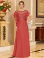 Stylish A-line Scoop Short Sleeves Appliques Lace Floor-Length Chiffon Mother of the Bride Dress