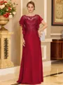 Stylish A-line Scoop Short Sleeves Appliques Lace Floor-Length Chiffon Mother of the Bride Dress