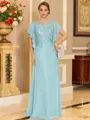 Stylish A-line Scoop Short Sleeves Appliques Lace Floor-Length Chiffon Mother of the Bride Dress