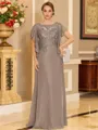 Stylish A-line Scoop Short Sleeves Appliques Lace Floor-Length Chiffon Mother of the Bride Dress