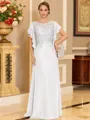Stylish A-line Scoop Short Sleeves Appliques Lace Floor-Length Chiffon Mother of the Bride Dress