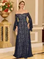 Classy A-line Off-the-Shoulder Long Sleeves Floor-Length Lace Corset Mother of the Bride Dress