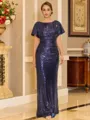 Flattering Sheath Scoop Short Sleeves Pleated Floor-Length Sequins Corset Mother of the Bride Dress