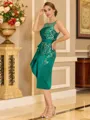 Timeless Sheath Scoop Appliques Lace Tea-Length Satin Corset Mother of the Bride Dress
