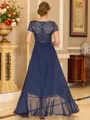 Tasteful A-line Scoop Short Sleeves Appliques Lace Asymmetrical Chiffon Mother of the Bride Dress