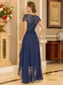 Tasteful A-line Scoop Short Sleeves Appliques Lace Asymmetrical Chiffon Mother of the Bride Dress